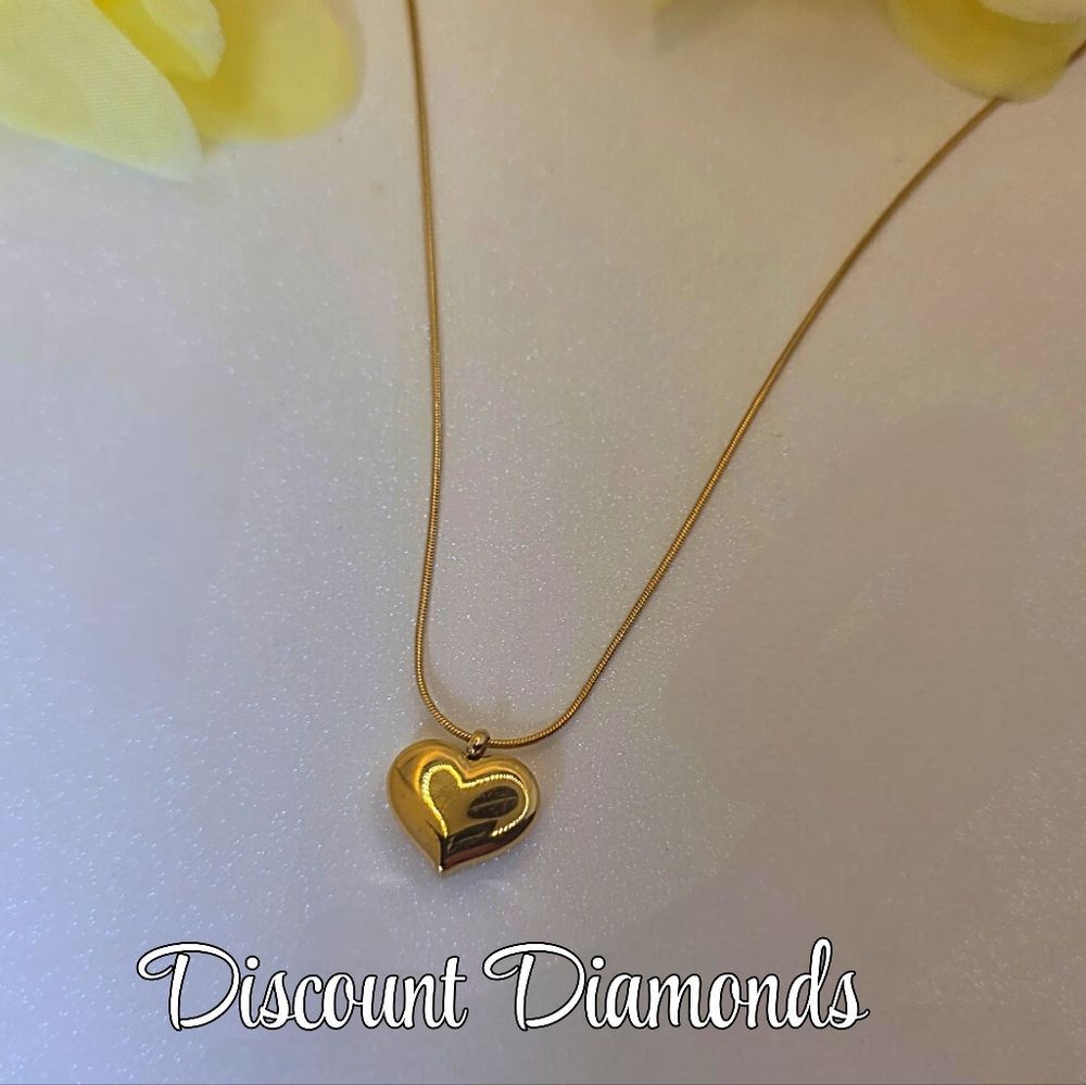 18K Yellow Gold on Stainless Steel Necklace and Heart Shaped Pendant 